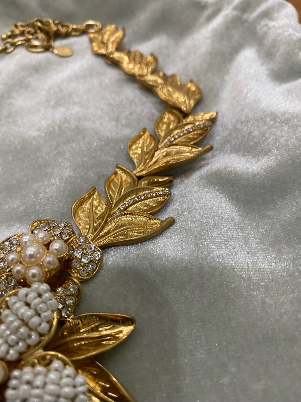 Joan Rivers Gold-Tone Leaf Necklace with White Pearls & Clear Crystals - Picture 5 of 6